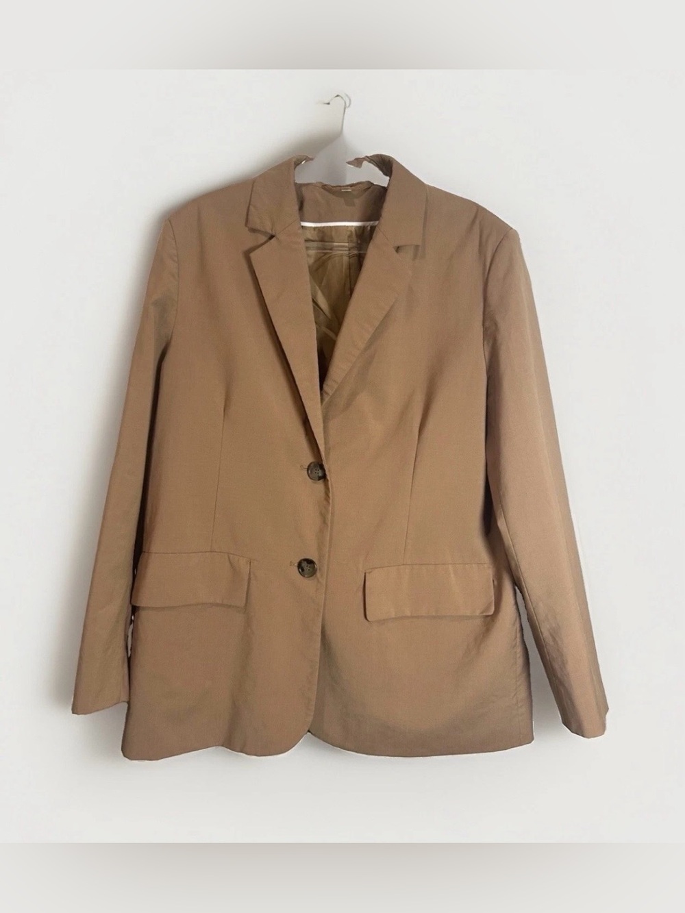 COS Oversized 100% Wool Blazer Jacket Women Sz 8 Tan Single Breasted Minimalist